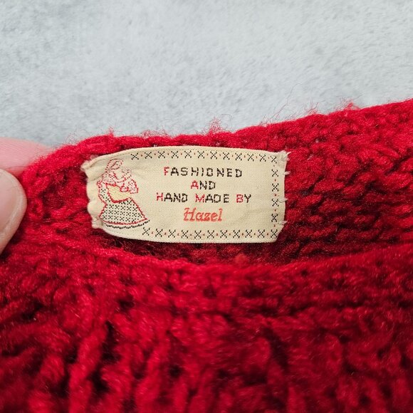 Vintage Handmade Sweater Cape One Size Red Knit Cottagecore Grandma Boho - Picture 5 of 6